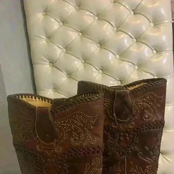 CORRAL Whip Stitch Brass Studded 15" Tall Knee-High Harness Boots Sz 8.5. - Picture 11 of 12